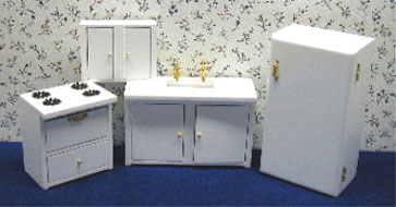 Dollhouse Miniature White Modern Kitchen, 4Pc